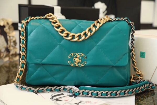 Cahnel 19 Flap Bag 26cm Goatskin Leather Spring/Summer Act 1 Collection, Teal