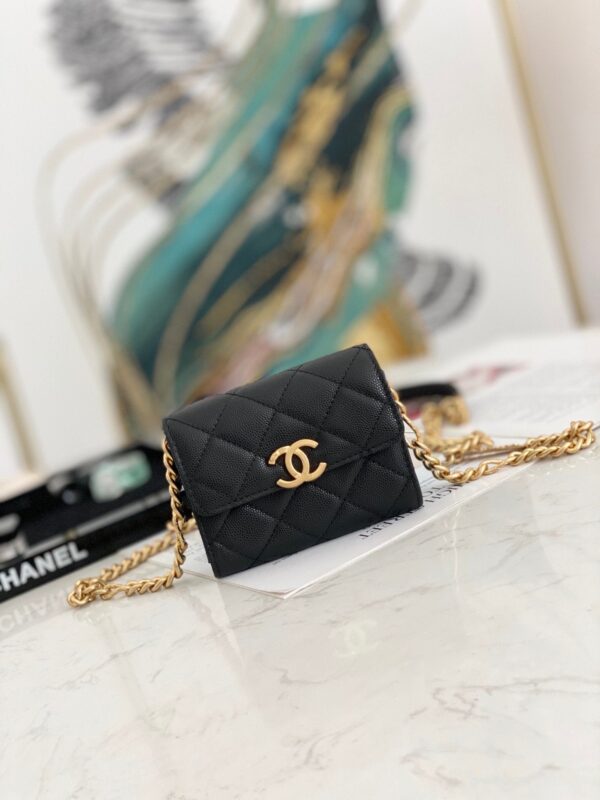 Cahnel Flap Bag Mini Gold 12cm Black