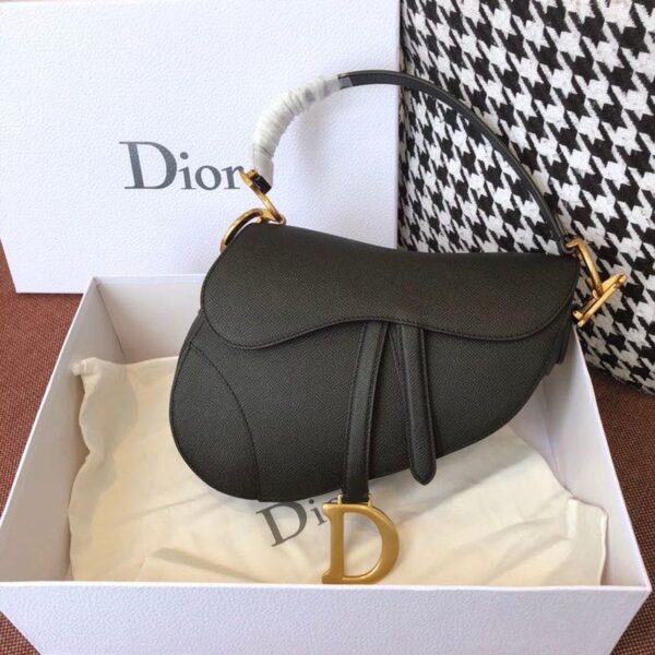 Christin Doir Saddle Bag 25cm Grained Calfskin Canvas Spring/Summer Collection, Black